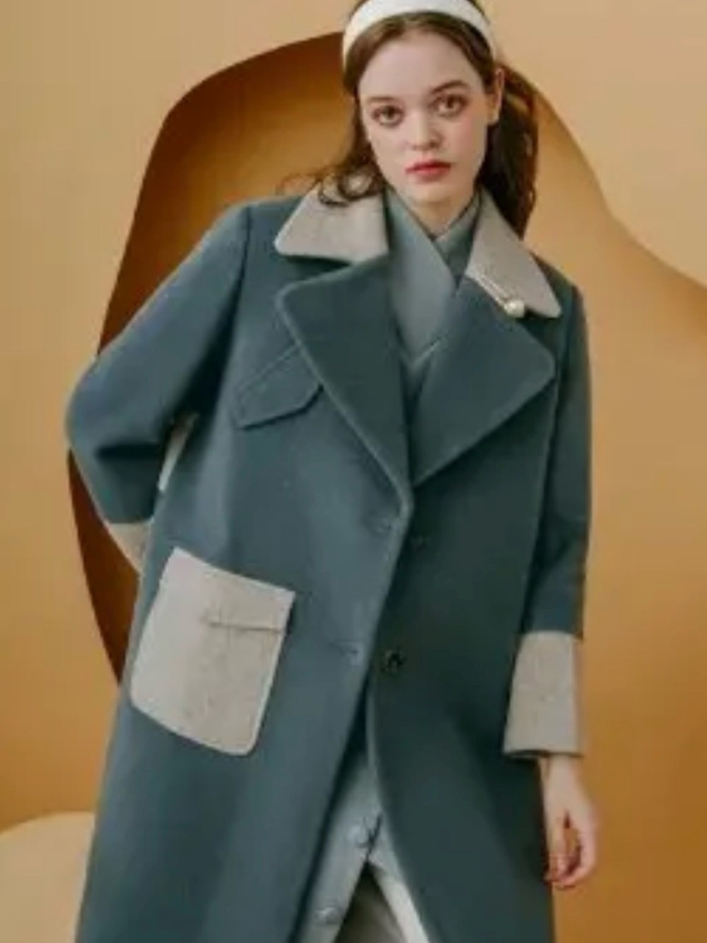 Petite Studio NYC 100% Wool Colorblocknn Coat Blue Beige XXS